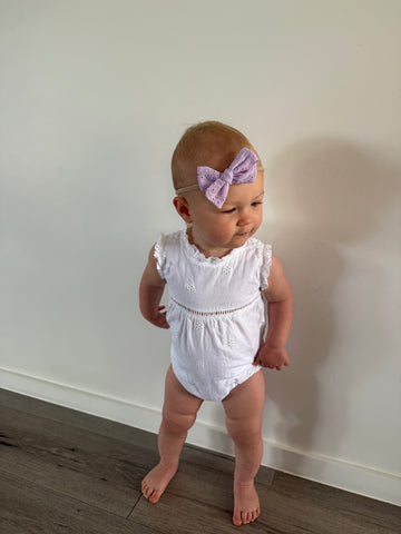 Purple Broderie Bow Headband