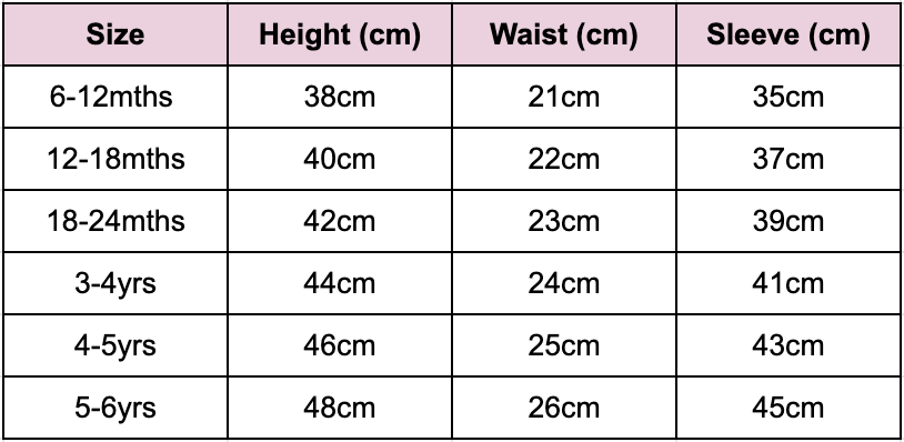 Mae and Rae Zahli swimmers sizing chart