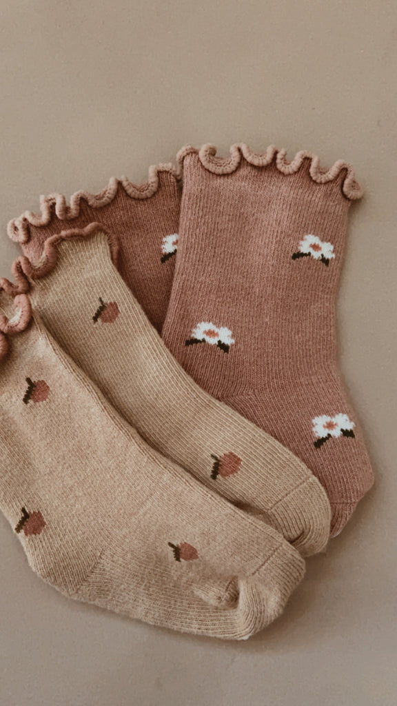 Tan Peach Frill Socks