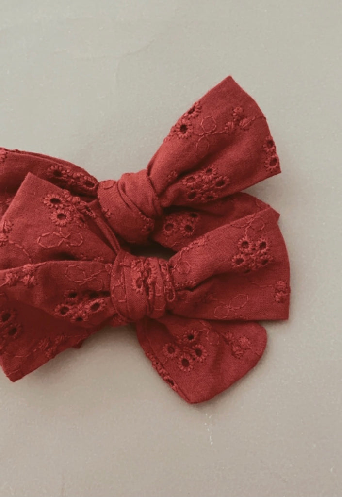 Red Broderie Bow Headband