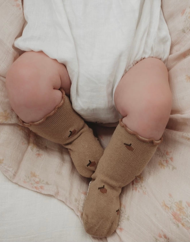 Tan Peach Frill Socks