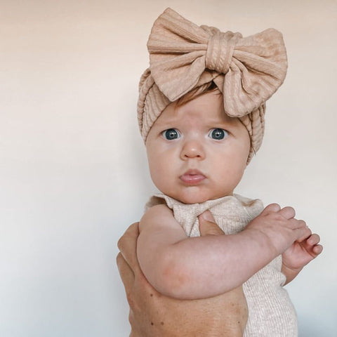 Brown Ribbed Bow Turban